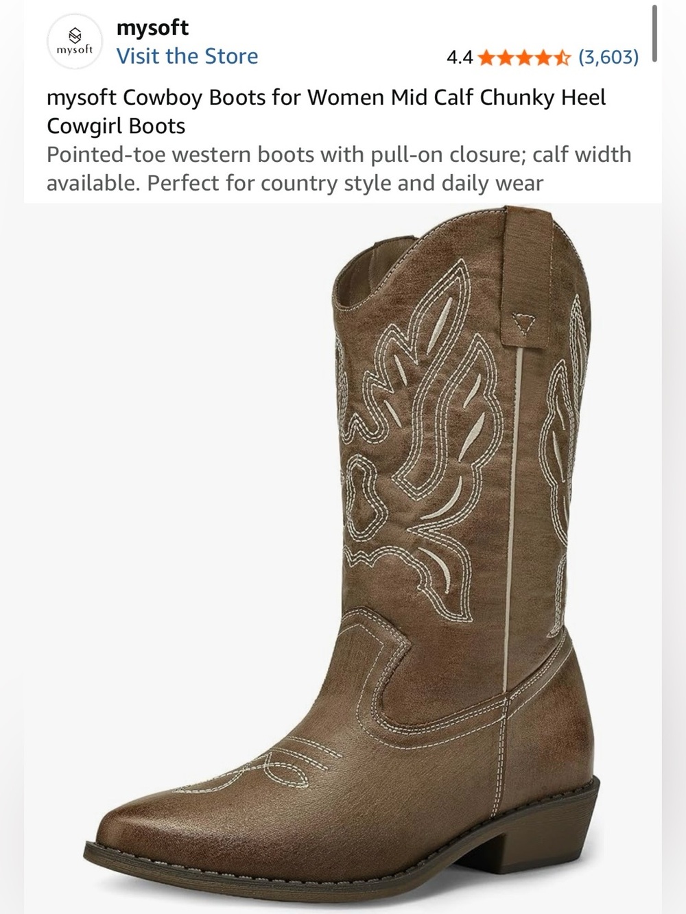 NWT Mysoft Women's Mid-Calf Brown Western Cowboy Heel Boots Size: 13 #Lux-CL